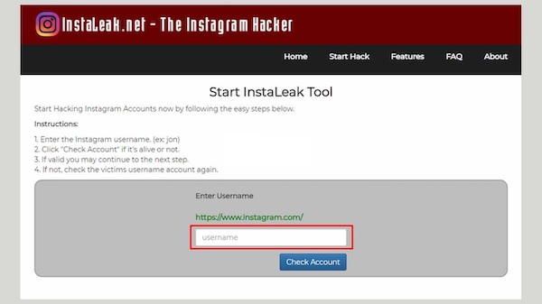 cara mengetahui password Instagram melalui Insta Leak